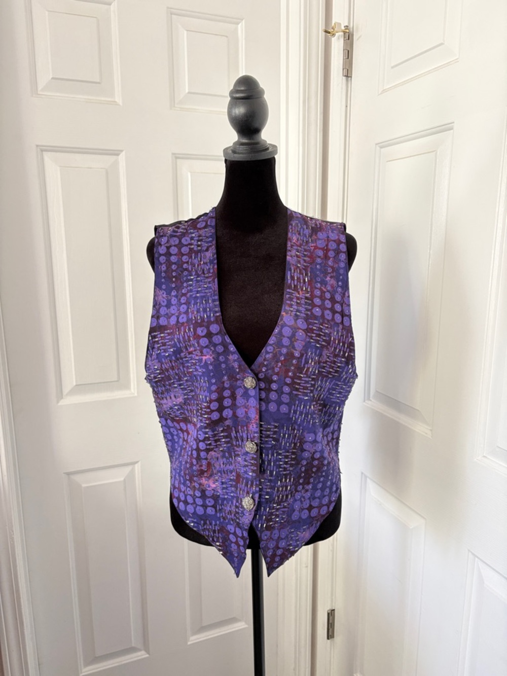 Red’s Threads Vintage Purple Patterned Beaded Button-Front Vest